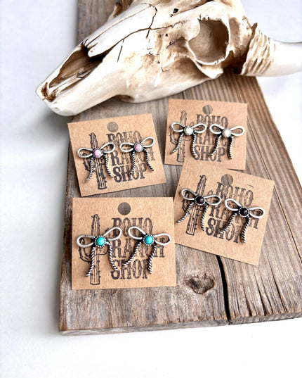 Western Coquette Bow Stone Stud Earrings