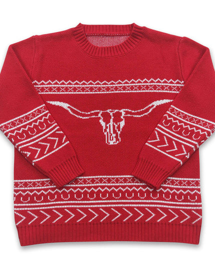 Olive bull skull aztec cow baby kids sweater