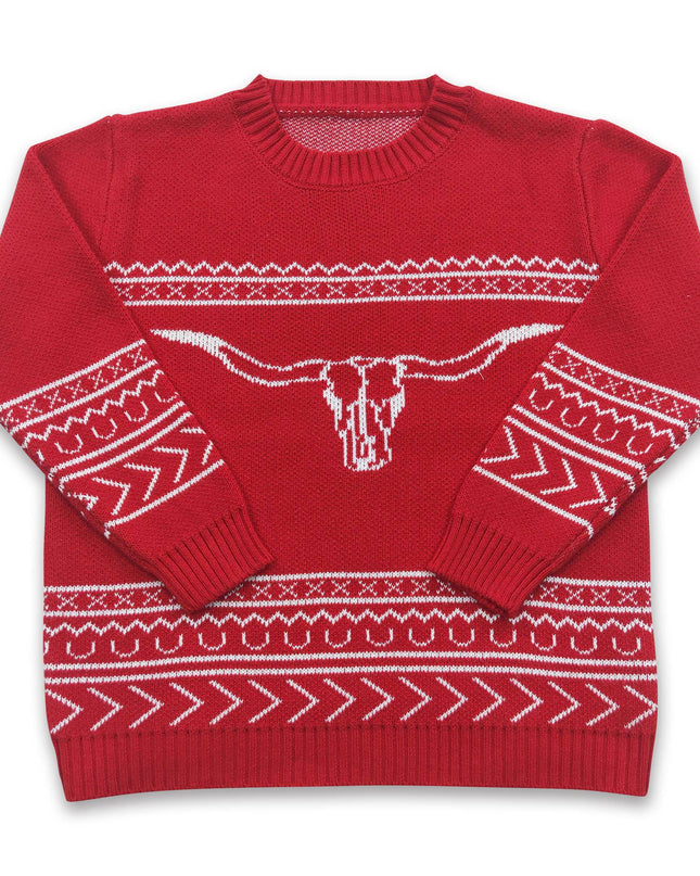Olive bull skull aztec cow baby kids sweater