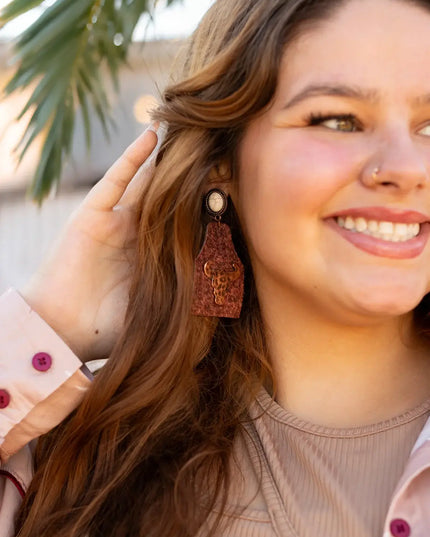 Cowhide Cattle Tag Earrings