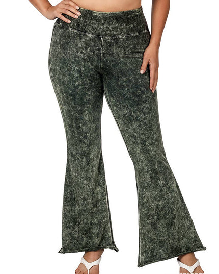 PLUS SIZE MINERAL WASHED HIGH WAIST RAW EDGE HEM PANTS