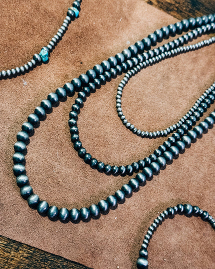 Faux Silver Beaded Navajo Pearl Strand Stackable Necklace