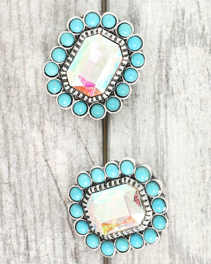 Western Turquoise Octagon Earrings
