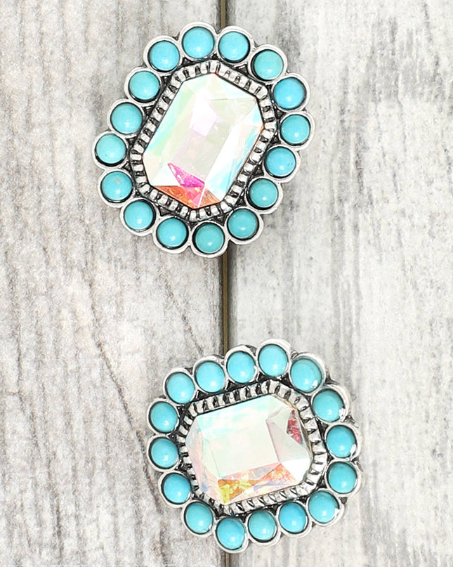 Western Turquoise Octagon Earrings