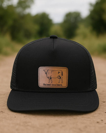 Raised in a barn Cow Country Western Farm Kids Trucker Hat