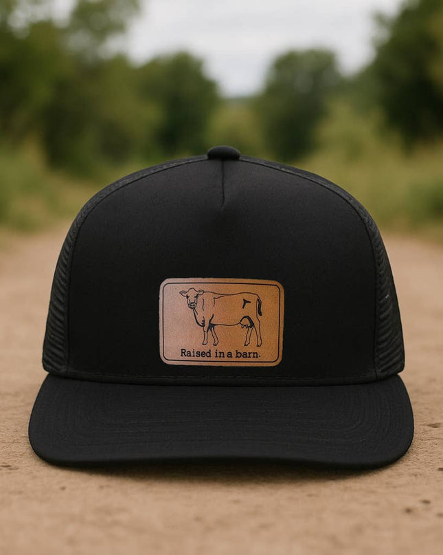 Raised in a barn Cow Country Western Farm Kids Trucker Hat