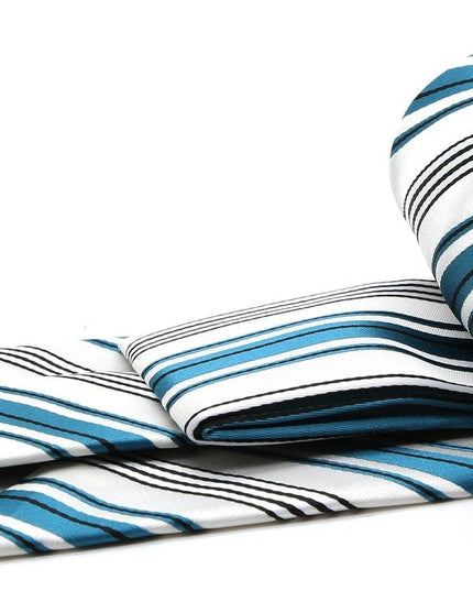Mens Dads Classic Turquoise Striped Pattern Business Casual Necktie & Hanky Set D-9