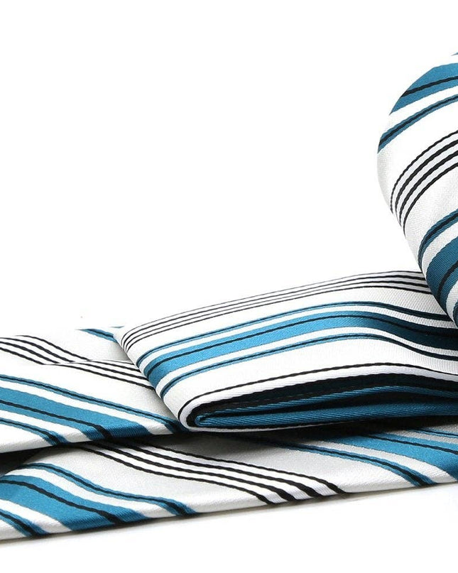Mens Dads Classic Turquoise Striped Pattern Business Casual Necktie & Hanky Set D-9