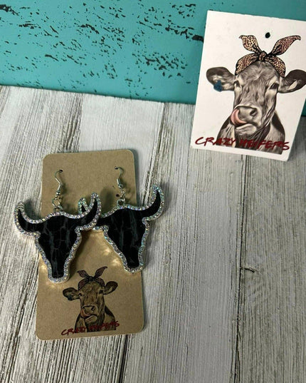 Metal Steer Head Dangle Earrings NEW