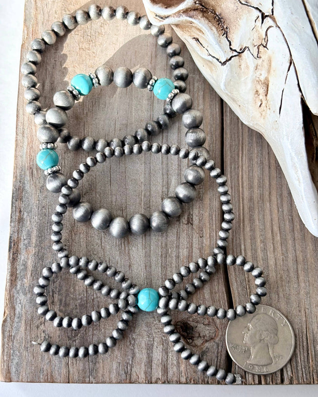 3pc Western Coquette Bow Navajo Pearl Stretch Bracelet Set