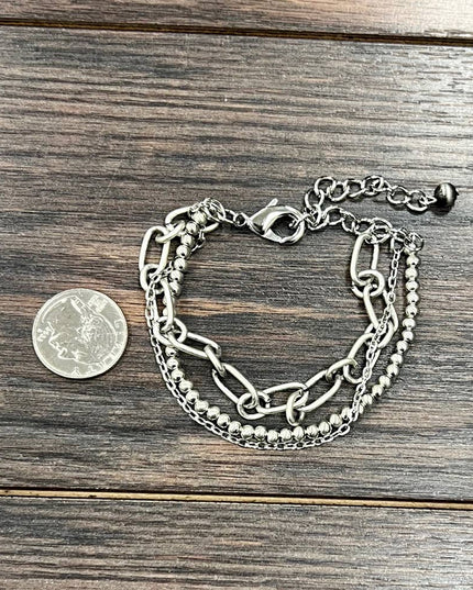 711591, Handmade Silver Navajo Bead Adjustable Bracelet