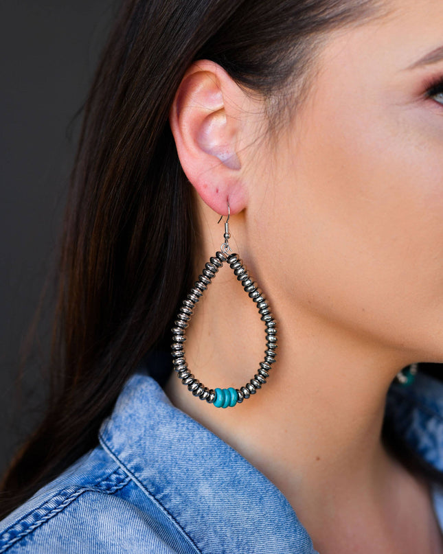 Metallic Silver/ Turquoise Disk Teardrop Earring