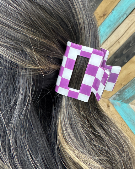 Mini Checked Funky Purple Clip