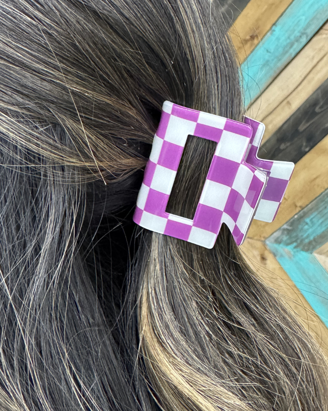 Mini Checked Funky Purple Clip