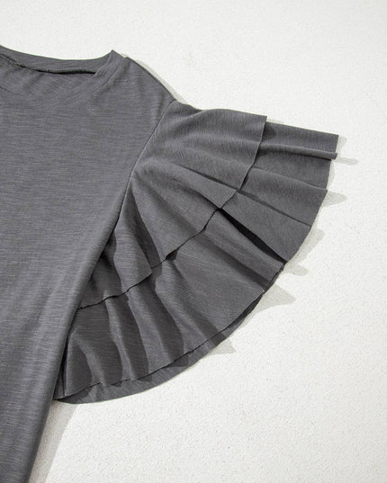 Plus Size Solid Layered Ruffle Short Sleeve Top