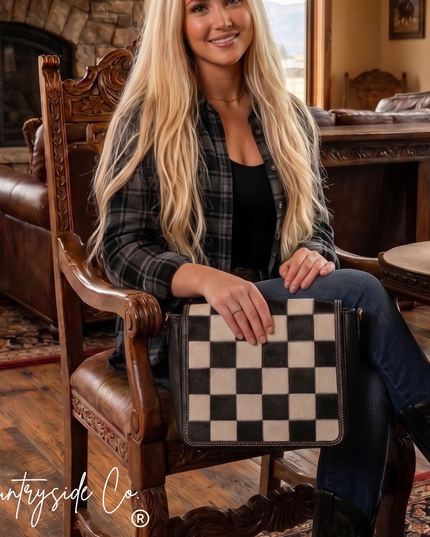 Bandera Nights Checkered Cowhide Purse