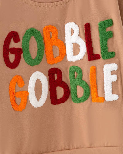 Gobble Gobble" Girls applique sweatshirt.