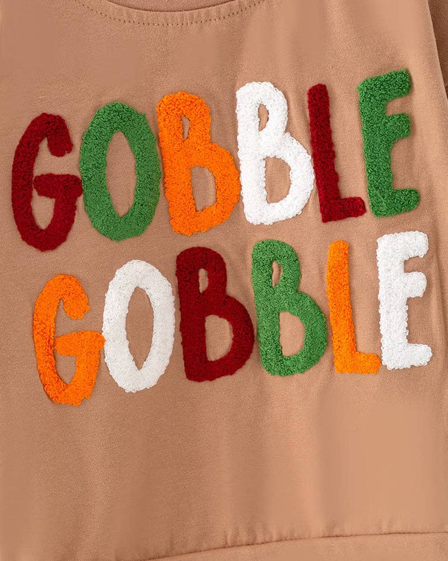 Gobble Gobble" Girls applique sweatshirt.