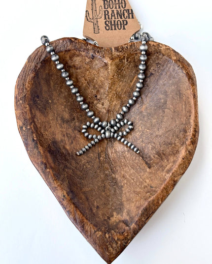 Navajo Style Pearl Bow Coquette Necklace