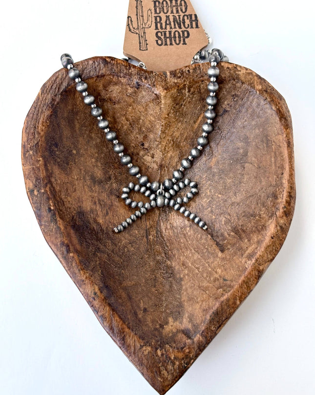 Navajo Style Pearl Bow Coquette Necklace