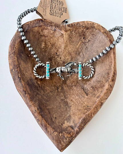 Western Style Navajo Pearl Bead Horse Bit Pendant Necklace
