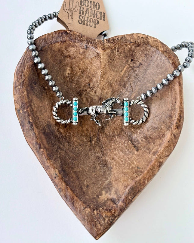 Western Style Navajo Pearl Bead Horse Bit Pendant Necklace
