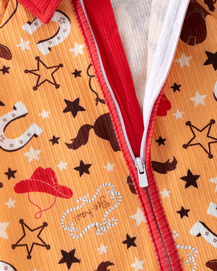 Yellow western printed boys baby romper with zipper. RPB50495 SOL