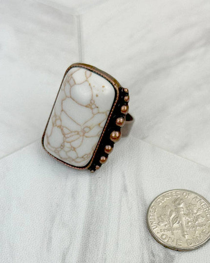 RZ231205-76                     Copper metal with blue turquoise rectangle stone adjustable Ring