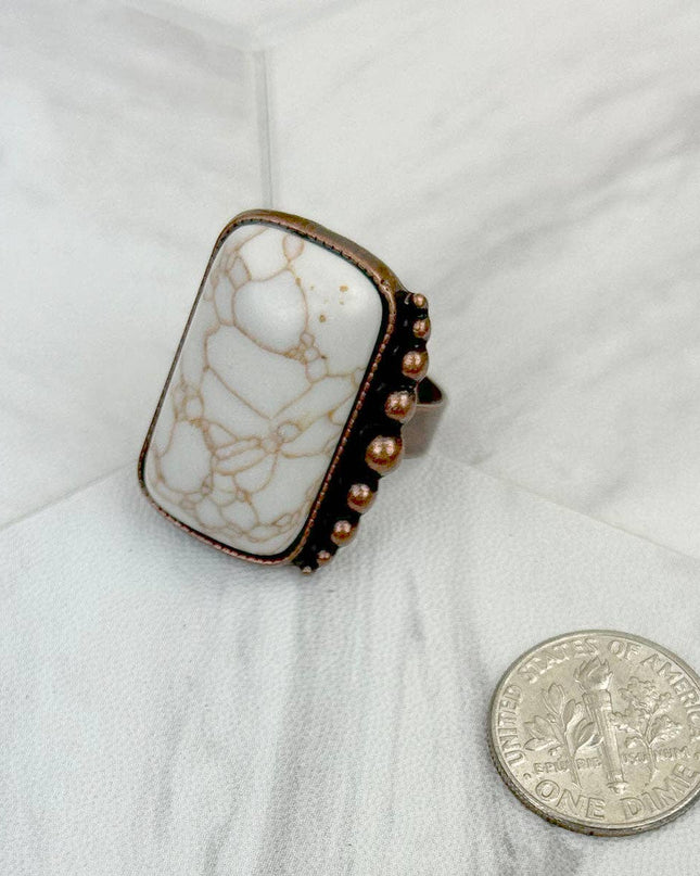 RZ231205-76                     Copper metal with blue turquoise rectangle stone adjustable Ring