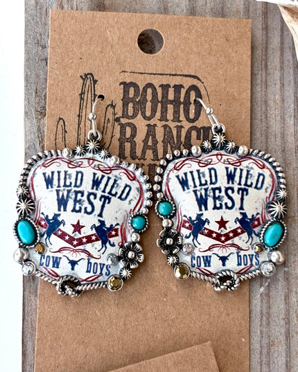 Western Style Pendant with Turquoise Stone Drop Earrings