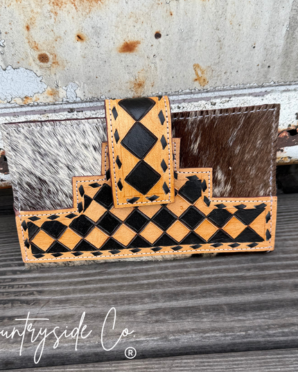 Rustic Checkered Cowhide Wallet