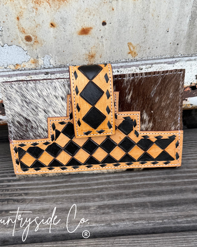 Rustic Checkered Cowhide Wallet