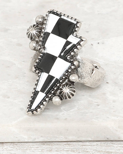 Western Checker Board Pattern Thunder Ring