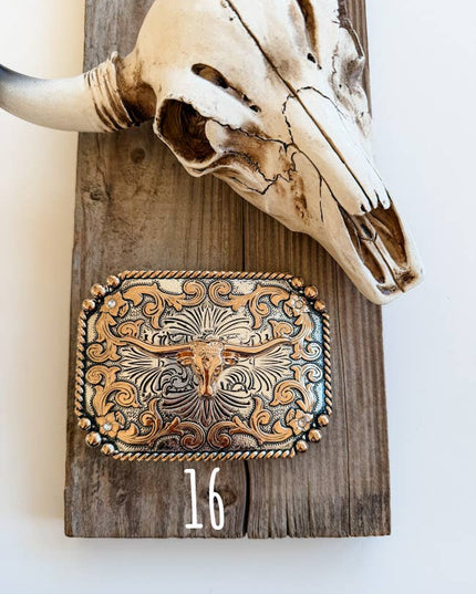 Western Longhorn Steer Metal Belt Buckle