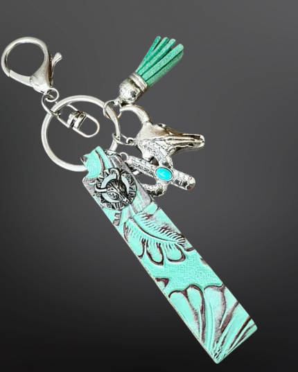 Faux Embossed Leather Western Keychain with Charms
