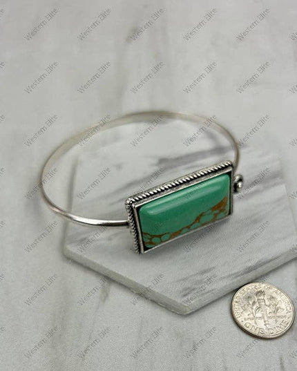 BR231205-02-BLUE            Silver metal with blue turquoise stone bangle