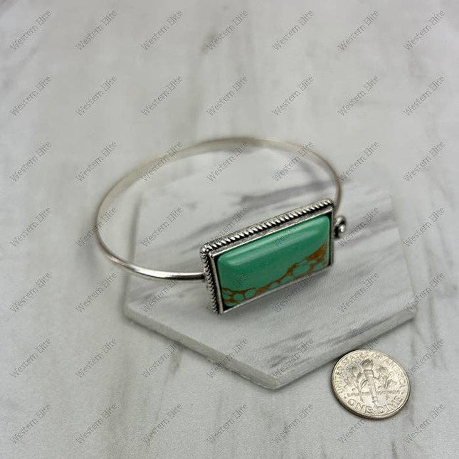 BR231205-02-BLUE            Silver metal with blue turquoise stone bangle