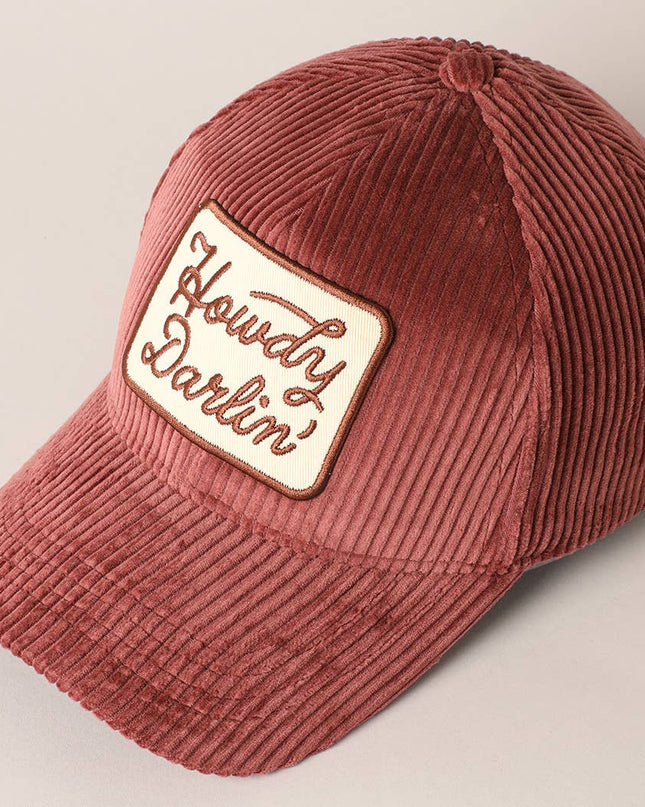Howdy Darlin' Embroidery Patch Corduroy Cap