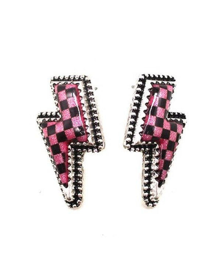 CHECKER THUNDER BOLT STUD EARRINGS