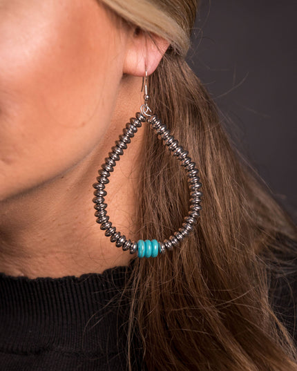 Metallic Silver/ Turquoise Disk Teardrop Earring