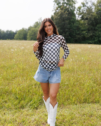 Black Checkerboard Mesh Top