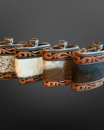 Cowhide Tooled Leather Western Flask