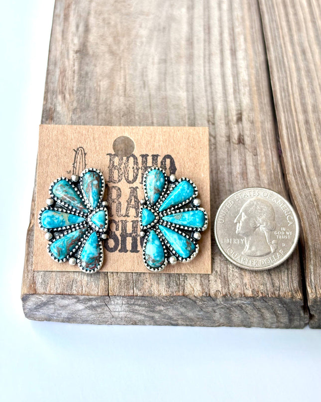 Western Squash Blossom - Stone Stud Earrings