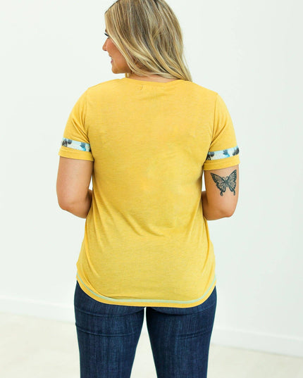 Cactus and Turquoise on Mustard Tee with Cowprint