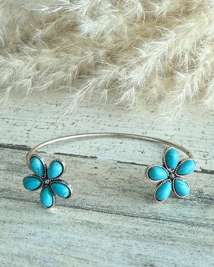 Western Turquoise Flower Reverse Cuff
