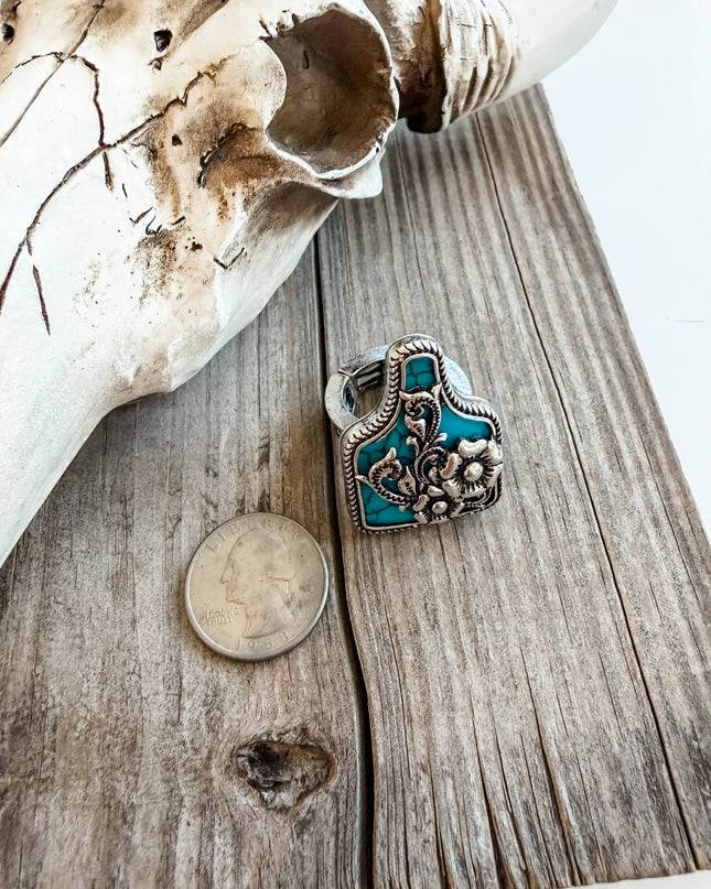 Western Style Stone Pendant Cutout Stretch Ring