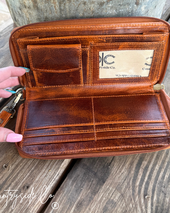 Laney Tooled Leather Wallet Wristlet